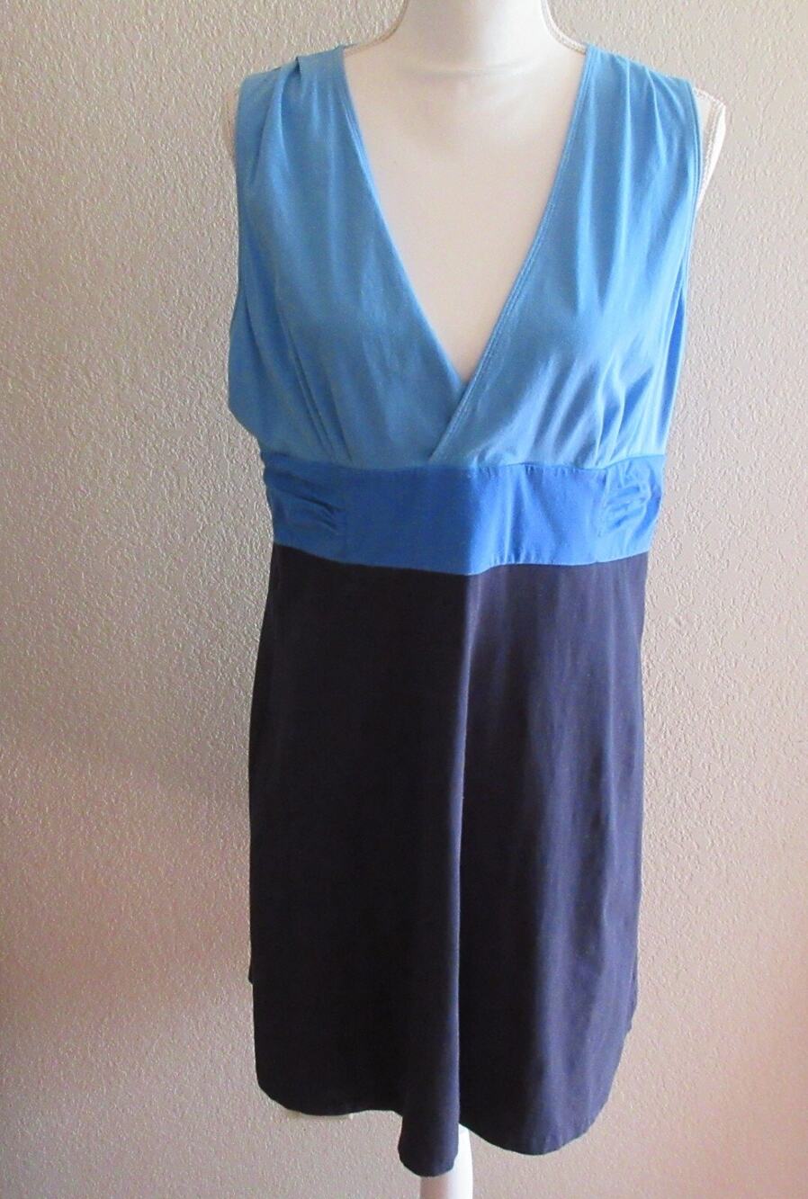 PATAGONIA Margot Dress XL Blue Organic Cotton Stretch V-Neck Navy Sleeveless